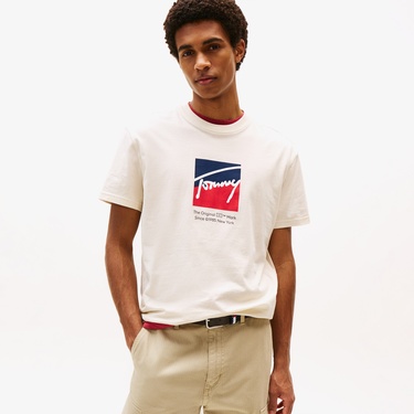  Tommy Jeans Regular Erkek Bej T-Shirt