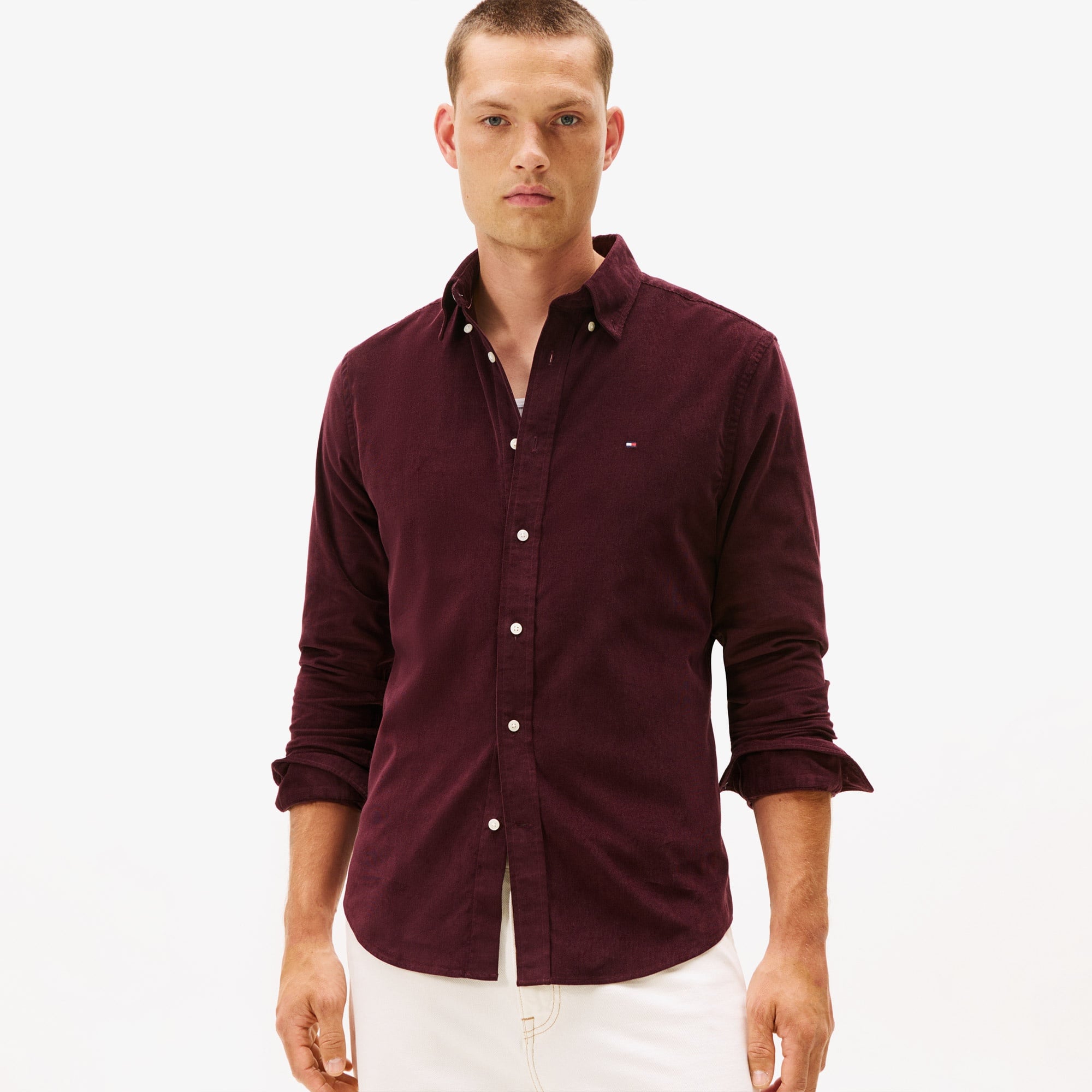 Tommy Hilfiger Solid Corduroy Erkek Kırmızı Gömlek