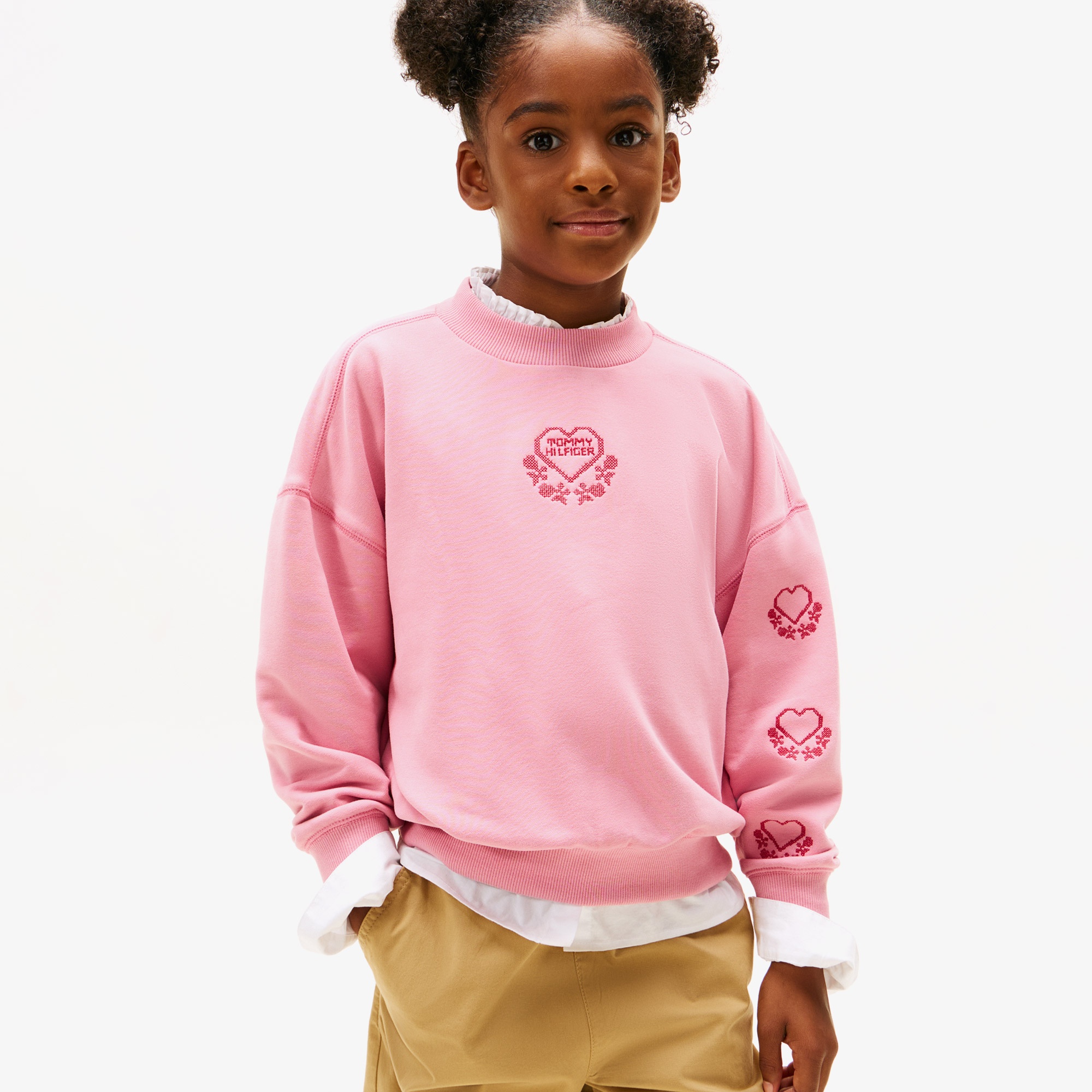 Tommy Hilfiger Embroidered Heart Çocuk Pembe Sweatshirt