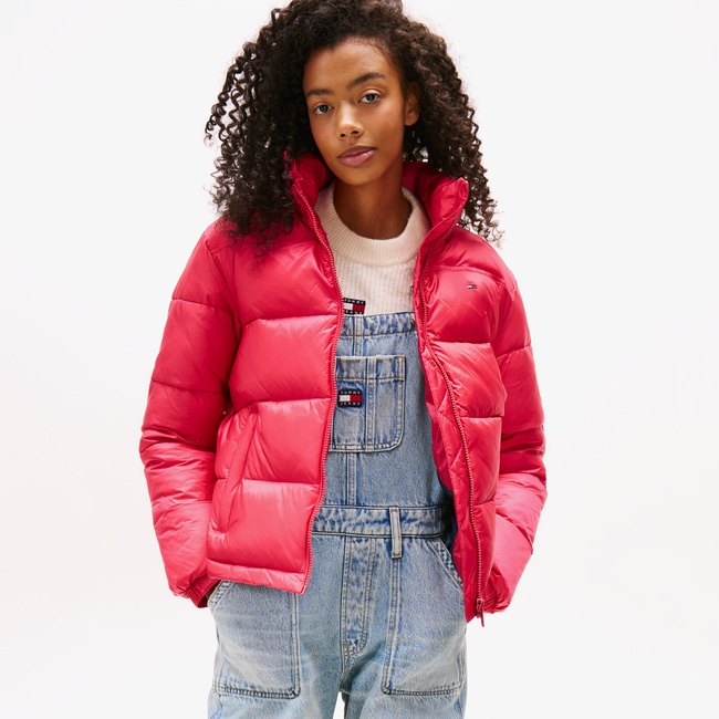  Tommy Jeans Hood Essentials Kadın Pembe Puffer Mont