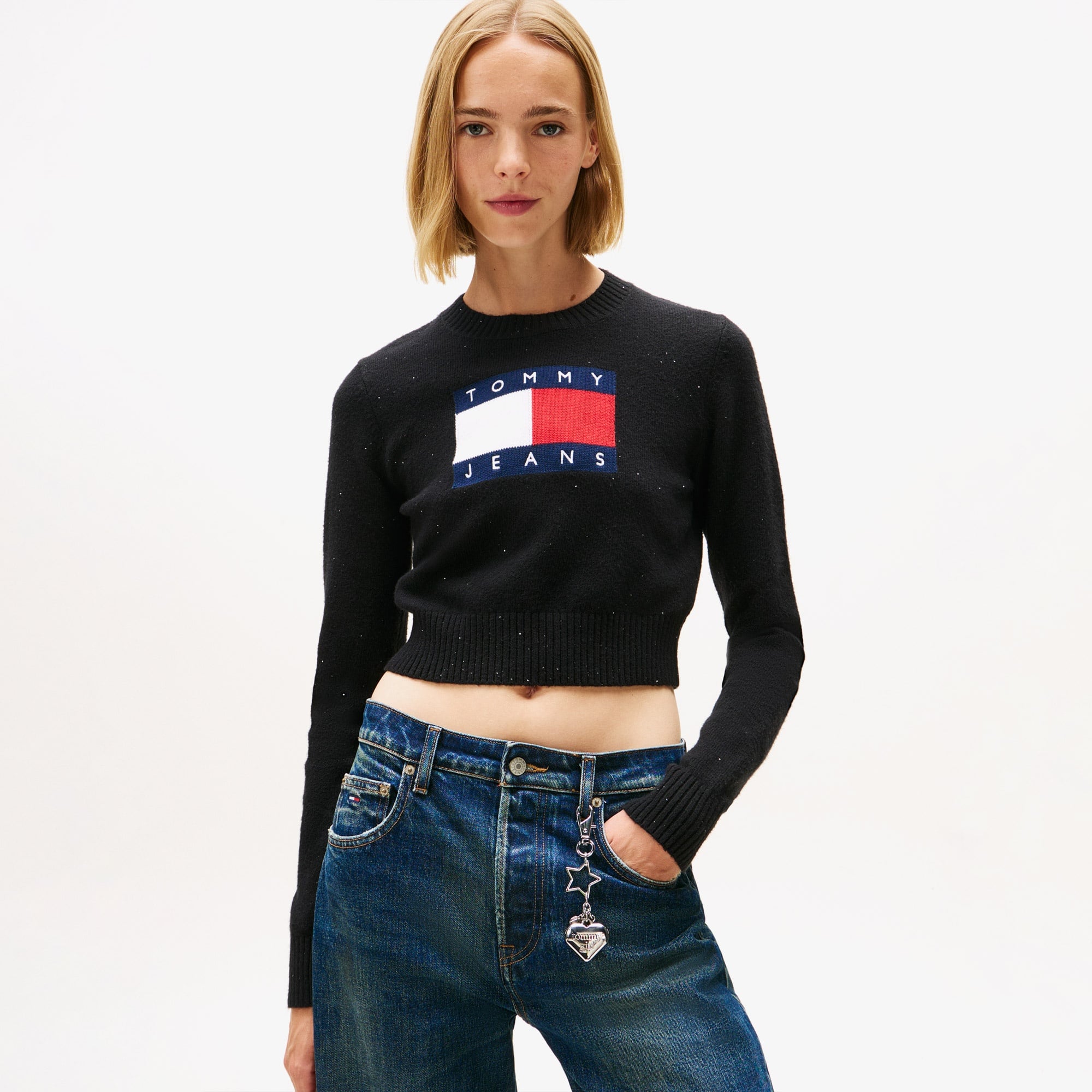 Tommy Jeans Sparkle Flag Kadın Siyah Kazak