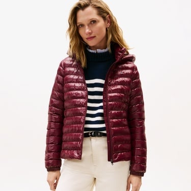  Tommy Hilfiger Padded Slim Kadın Puffer Bordo Mont