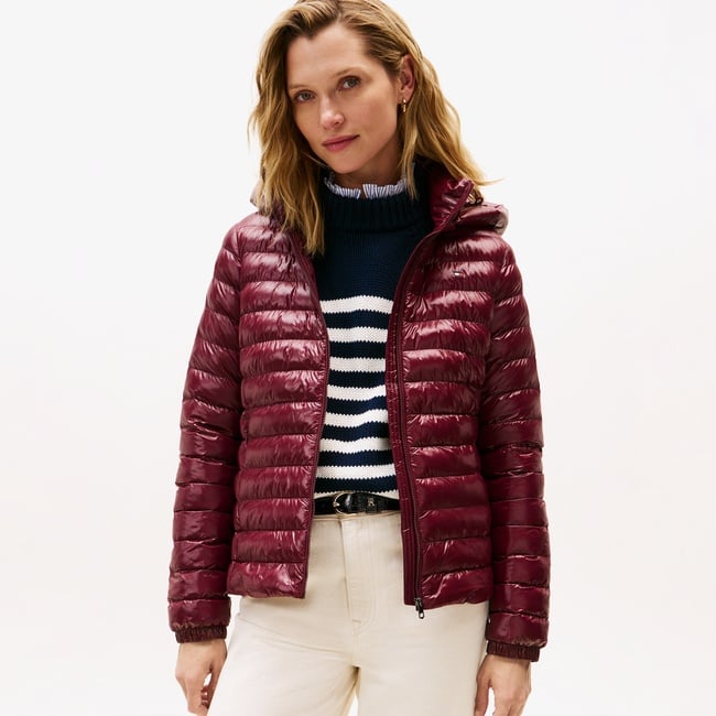  Tommy Hilfiger Padded Slim Kadın Puffer Bordo Mont