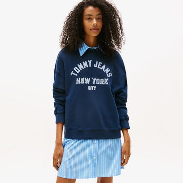  Tommy Jeans Varsity Overdye Kadın Mavi Sweatshirt