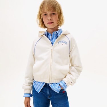  Tommy Hilfiger Varsity Çocuk Fermuarlı Beyaz Hoodie