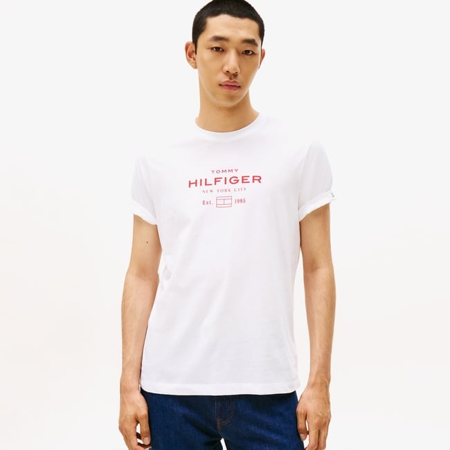  Tommy Hilfiger Stack Graphic Erkek Beyaz T-Shirt