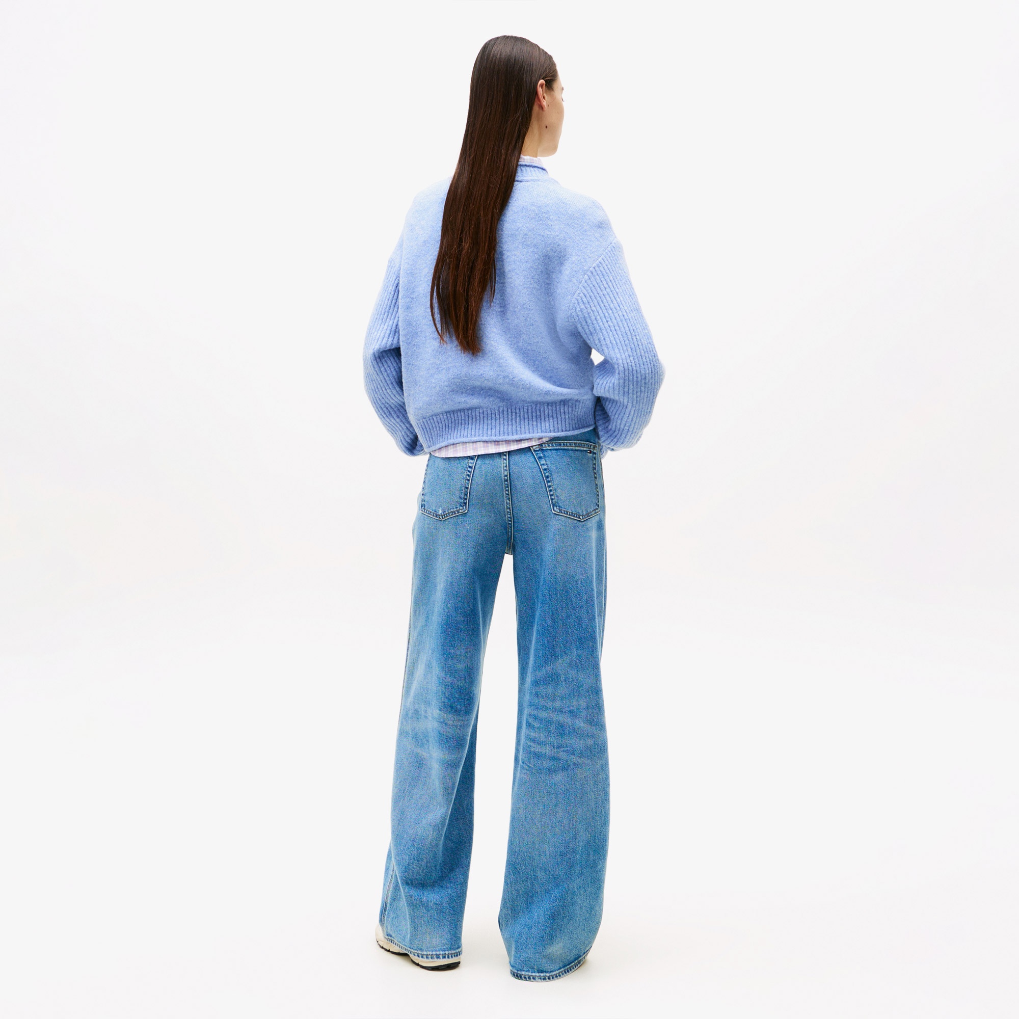 Tommy Jeans Melange Flag Kadın Mavi Kazak