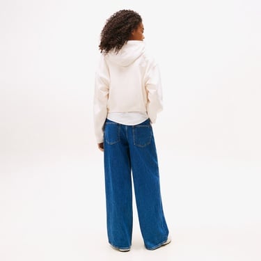  Tommy Jeans Crop Varsity Kadın Beyaz Hoodie