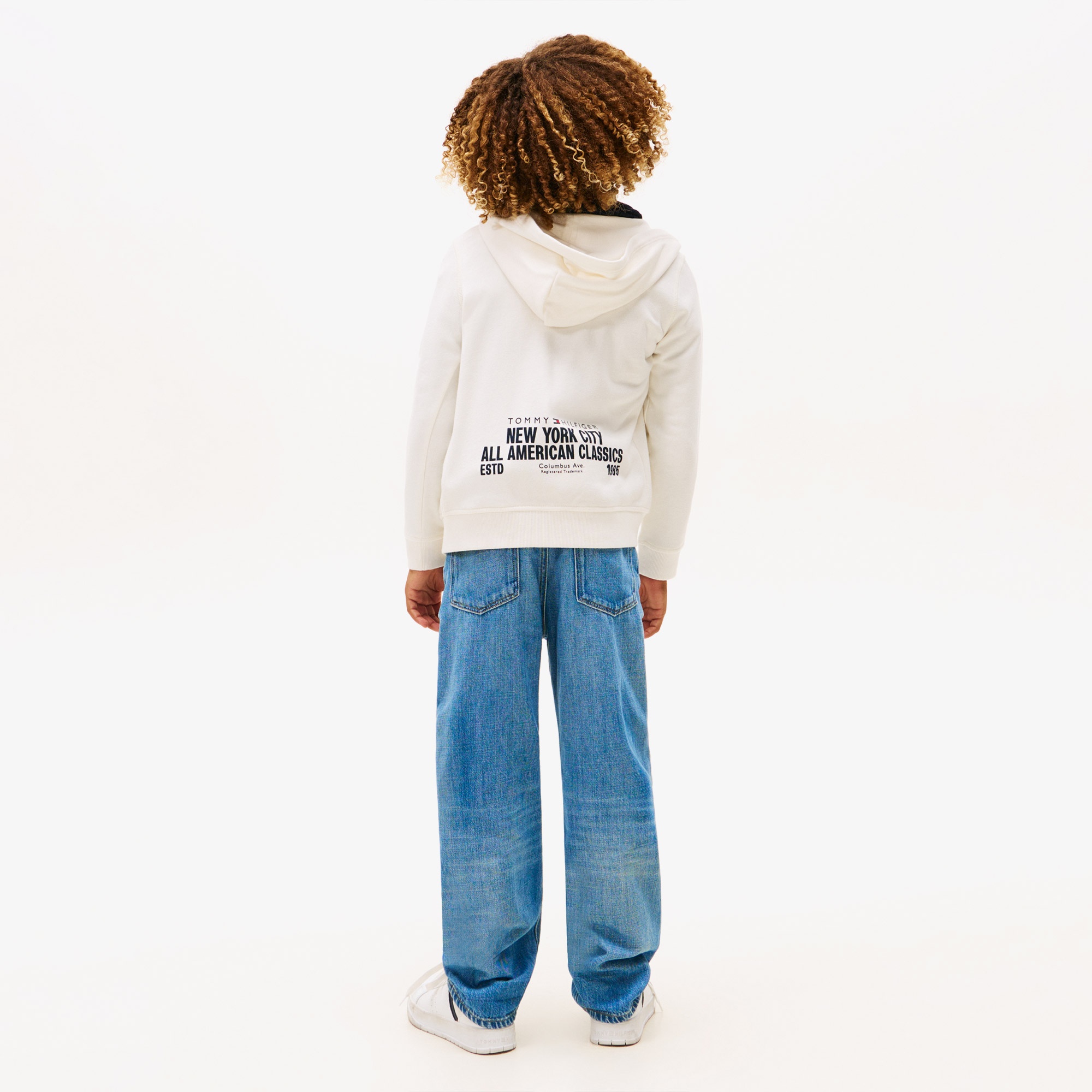 Tommy Hilfiger Print Çocuk Fermuarlı Beyaz Hoodie