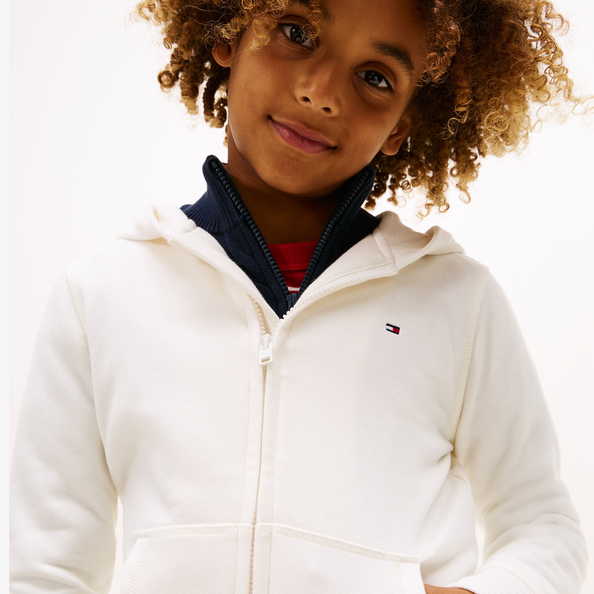 Tommy Hilfiger Print Çocuk Fermuarlı Beyaz Hoodie