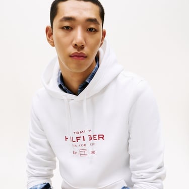  Tommy Hilfiger Oval Graphic Erkek Beyaz Hoodie