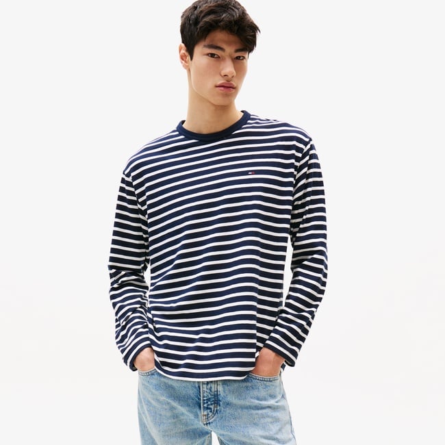  Tommy Jeans Regular Breton Stripe Erkek Mavi T-Shirt