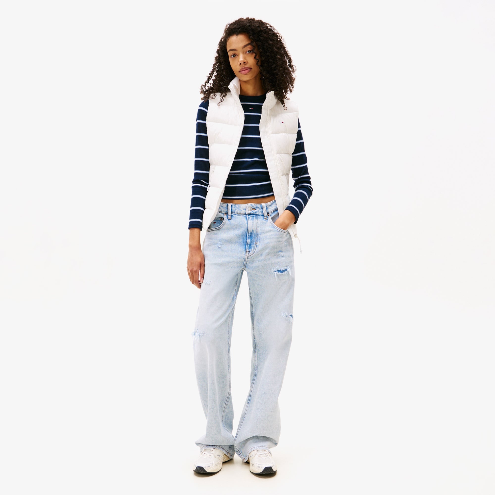 Tommy Jeans Slim Zip Print Down Kadın Beyaz Yelek