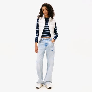  Tommy Jeans Slim Zip Print Down Kadın Beyaz Yelek