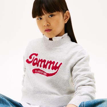  Tommy Hilfiger Logo Çocuk Gri Kazak