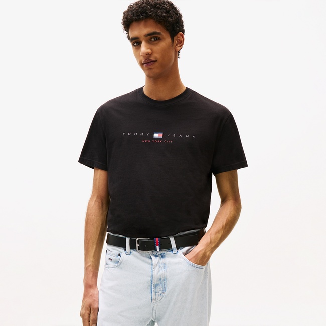  Tommy Jeans Regular Flag Linear Erkek Siyah T-Shirt
