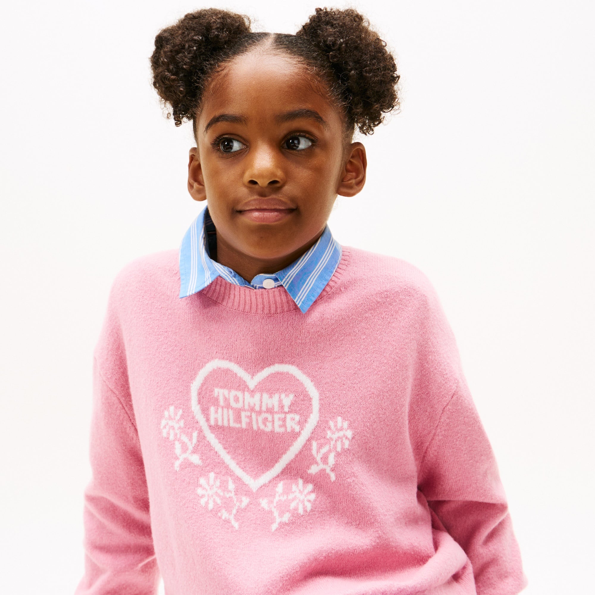 Tommy Hilfiger Heart Jacquard Çocuk Pembe Kazak