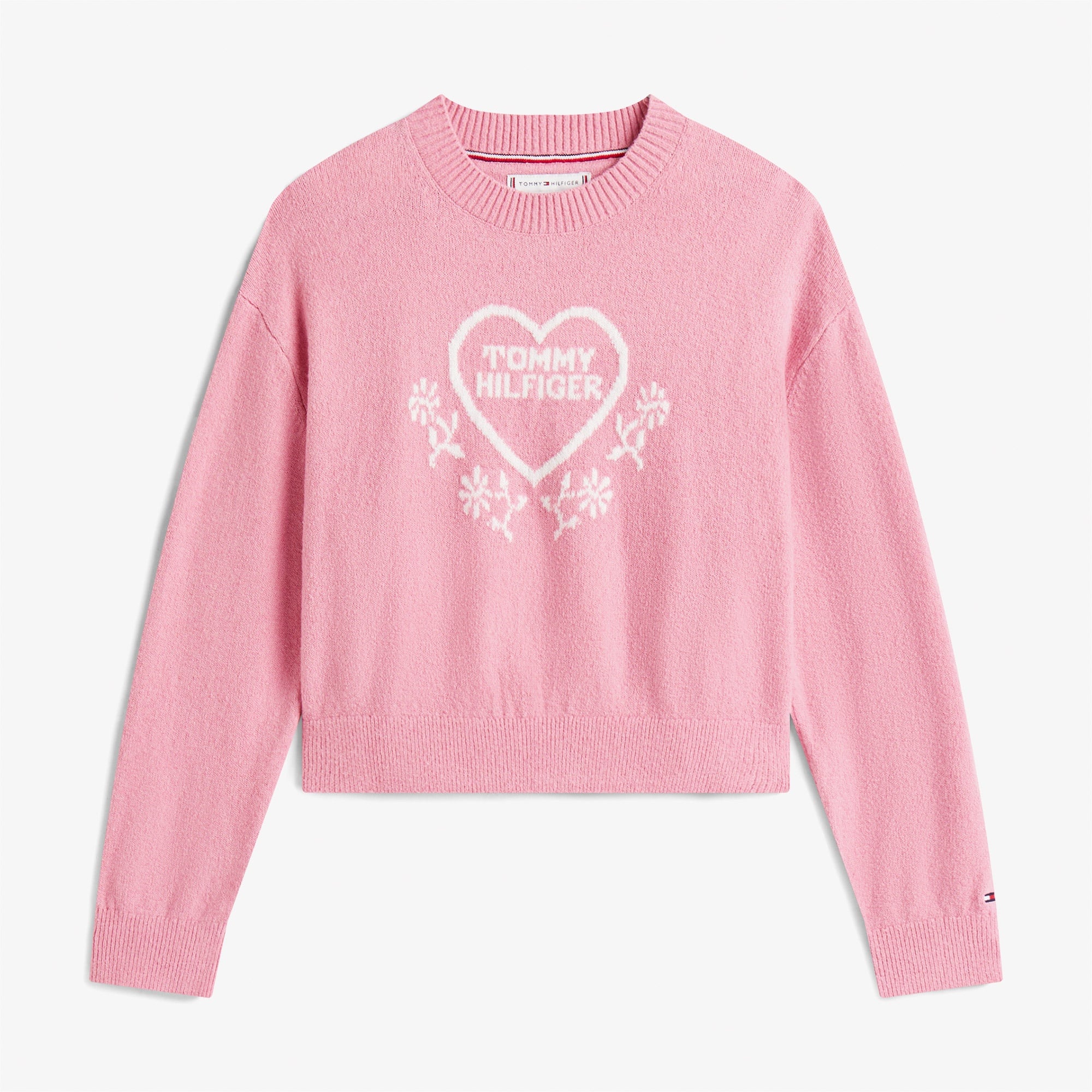 Tommy Hilfiger Heart Jacquard Çocuk Pembe Kazak