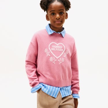  Tommy Hilfiger Heart Jacquard Çocuk Pembe Kazak