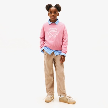  Tommy Hilfiger Heart Jacquard Çocuk Pembe Kazak