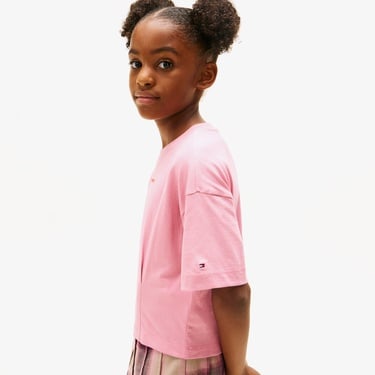  Tommy Hilfiger Mini Logo Shiny Rubber Çocuk Pembe T-Shirt