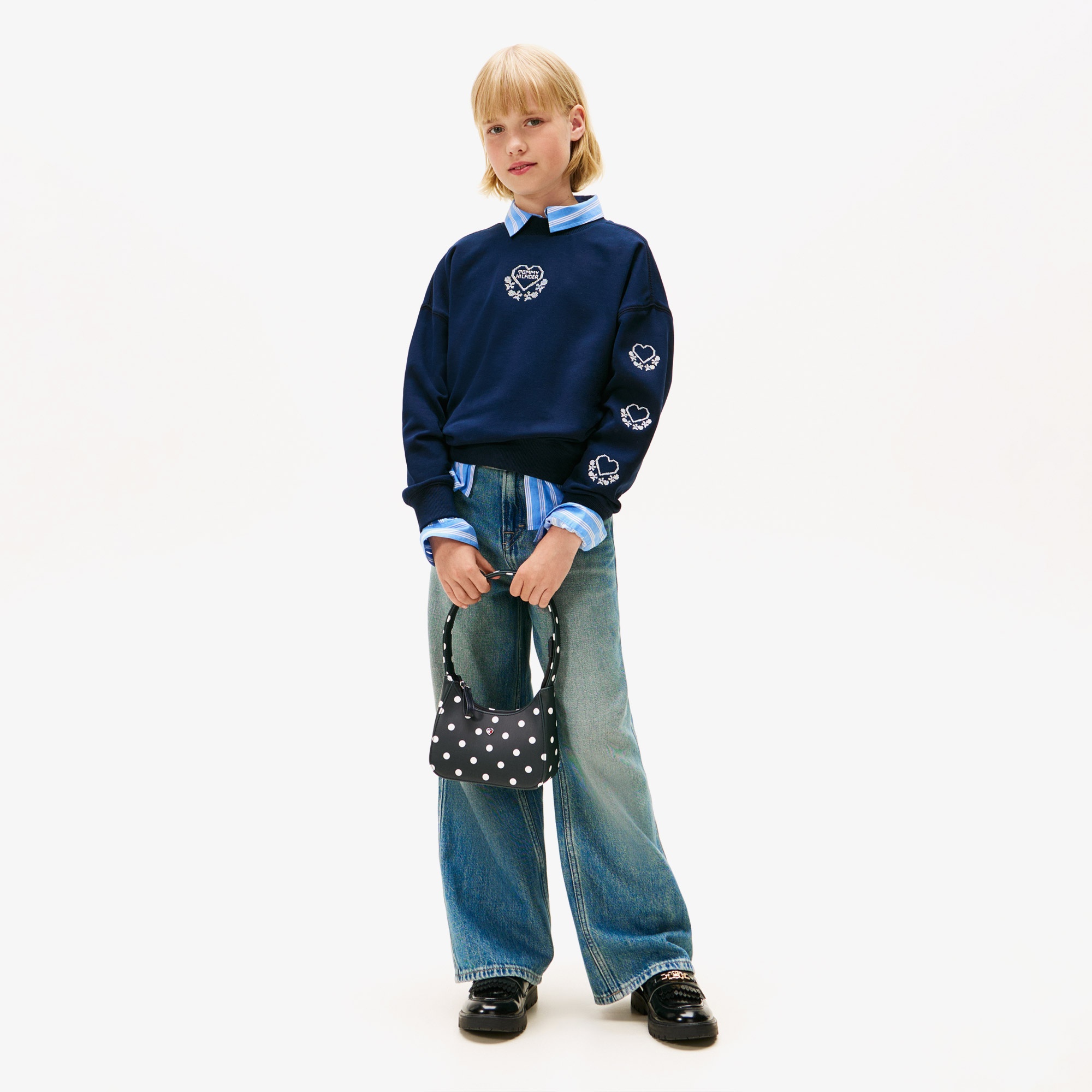 Tommy Hilfiger Embroidered Heart Çocuk Lacivert Sweatshirt