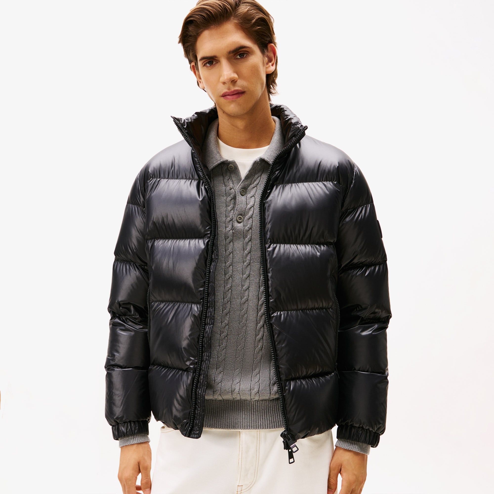 Tommy Hilfiger Shiny Down Stand Erkek Şişme Siyah Mont