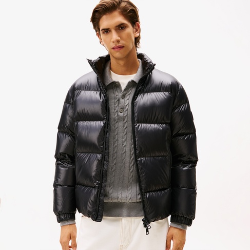  Tommy Hilfiger Shiny Down Stand Erkek Şişme Siyah Mont