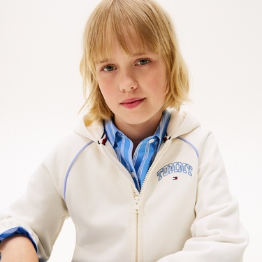  Tommy Hilfiger Varsity Çocuk Fermuarlı Beyaz Hoodie