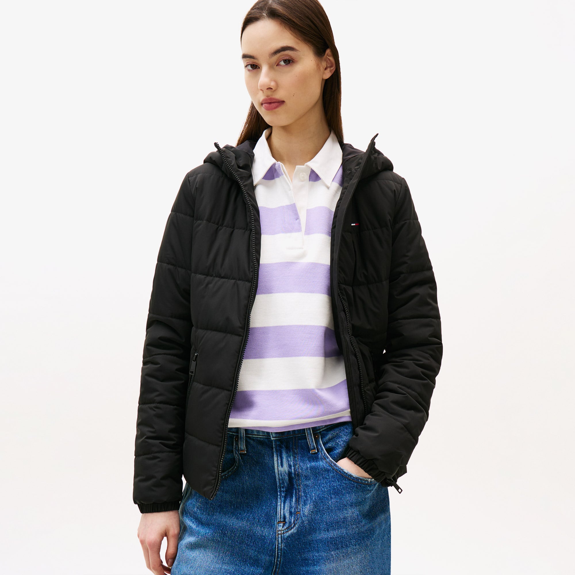  Tommy Jeans Slim Padded Kadın Siyah Puffer Mont
