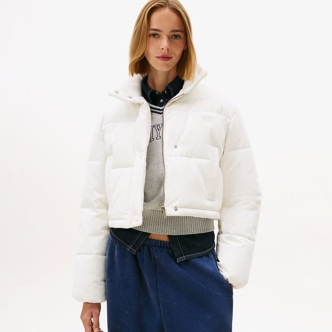  Tommy Jeans Cord Kadın Puffer Beyaz Mont