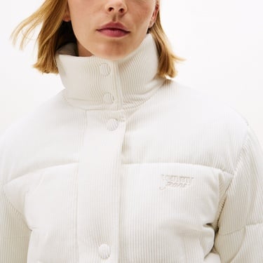  Tommy Jeans Cord Kadın Puffer Beyaz Mont