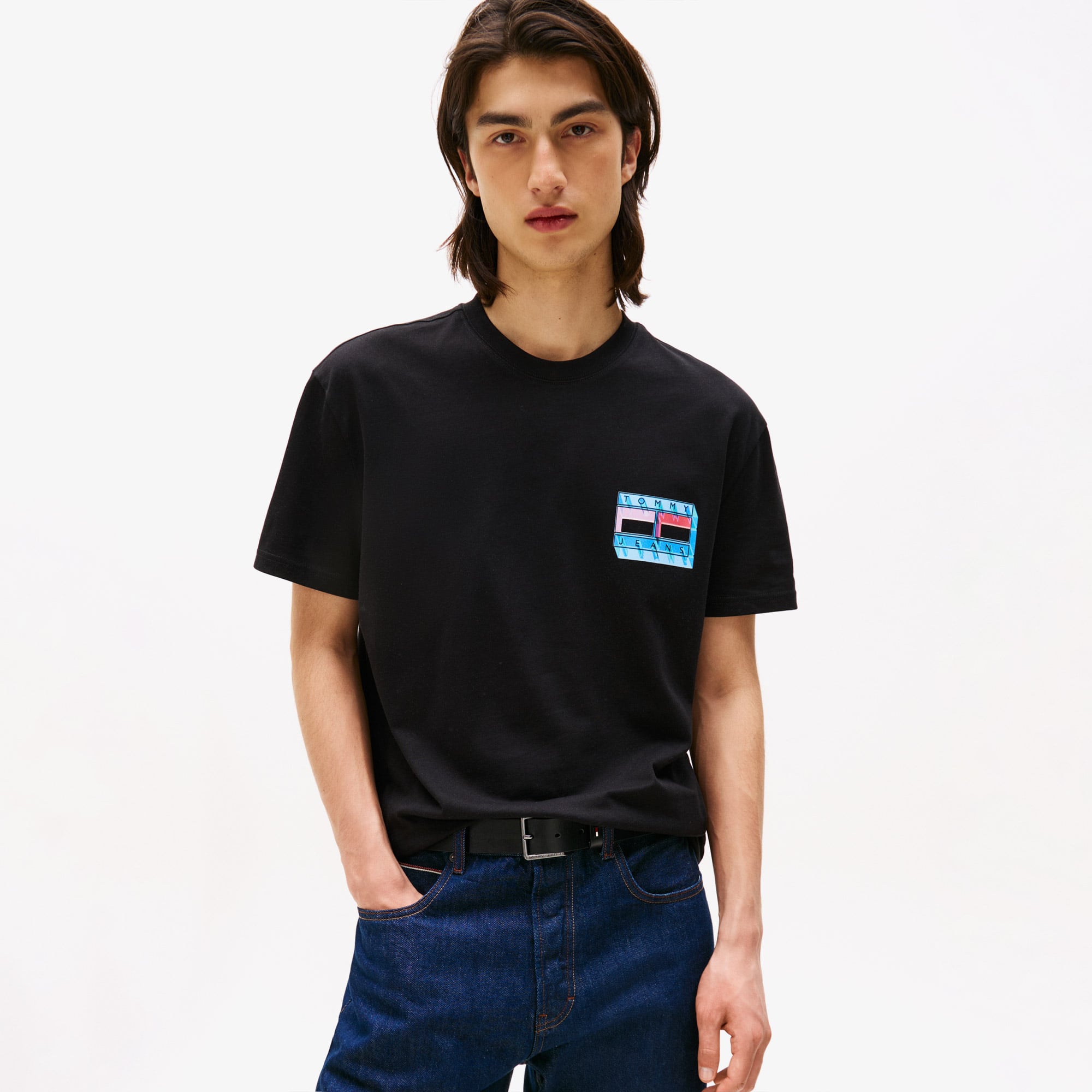  Tommy Jeans Regular Flag Play Erkek Siyah T-Shirt