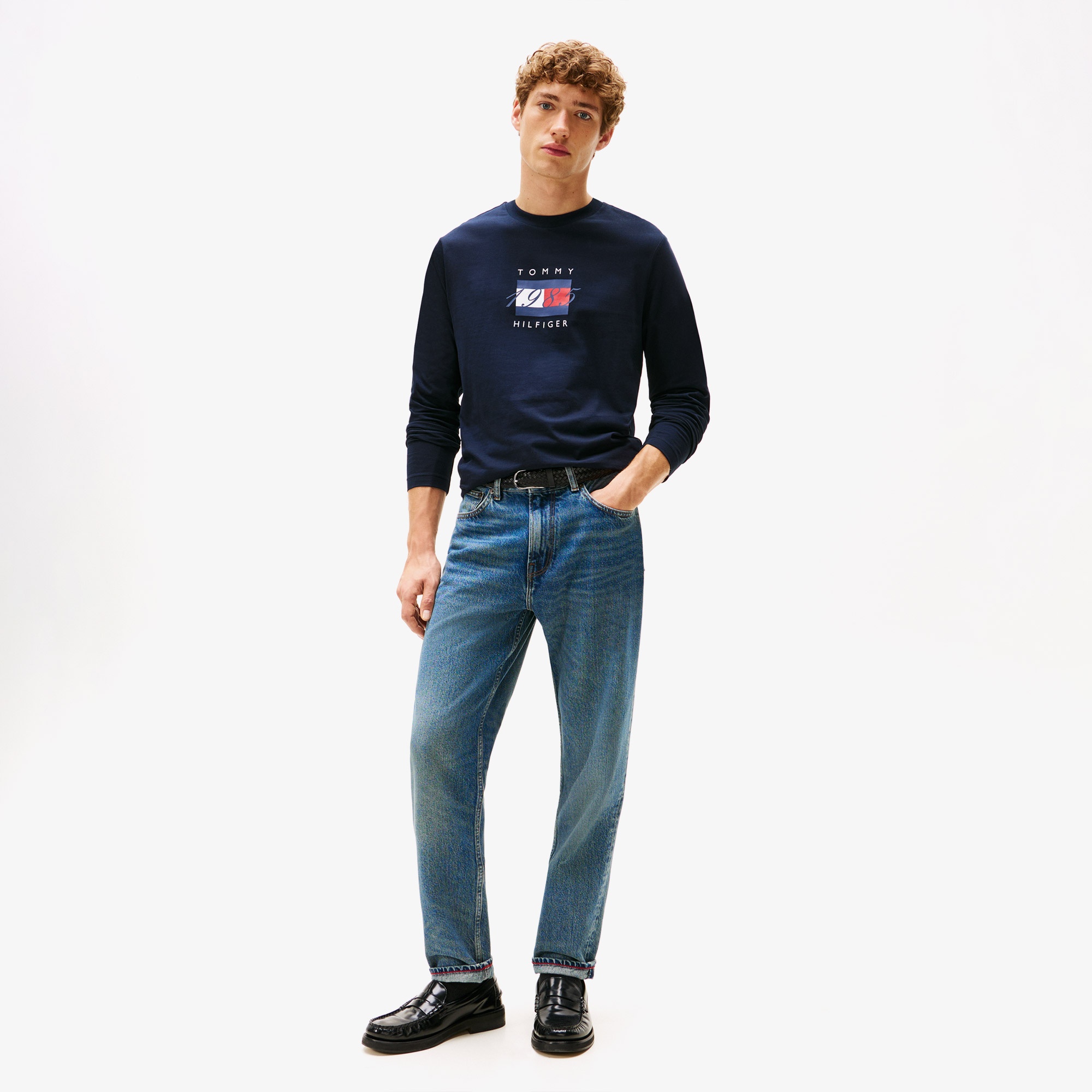 Tommy Hilfiger Linear Flag Graphic Erkek Uzun Kollu Lacivert T-Shirt