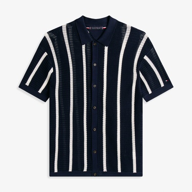  Tommy Hilfiger Vertical Stripe Open Erkek Lacivert Triko