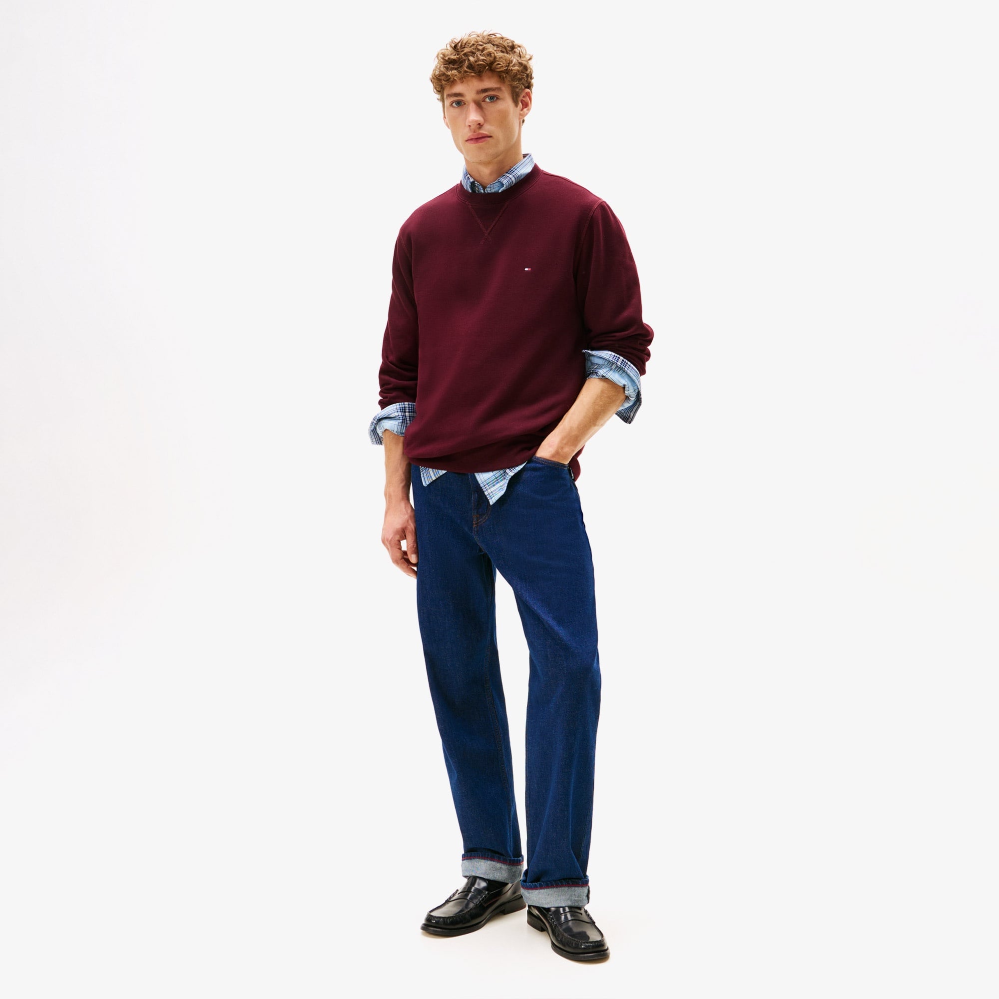 Tommy Hilfiger Essentials Seasonal Yuvarlak Yaka Erkek Bordo Sweatshirt