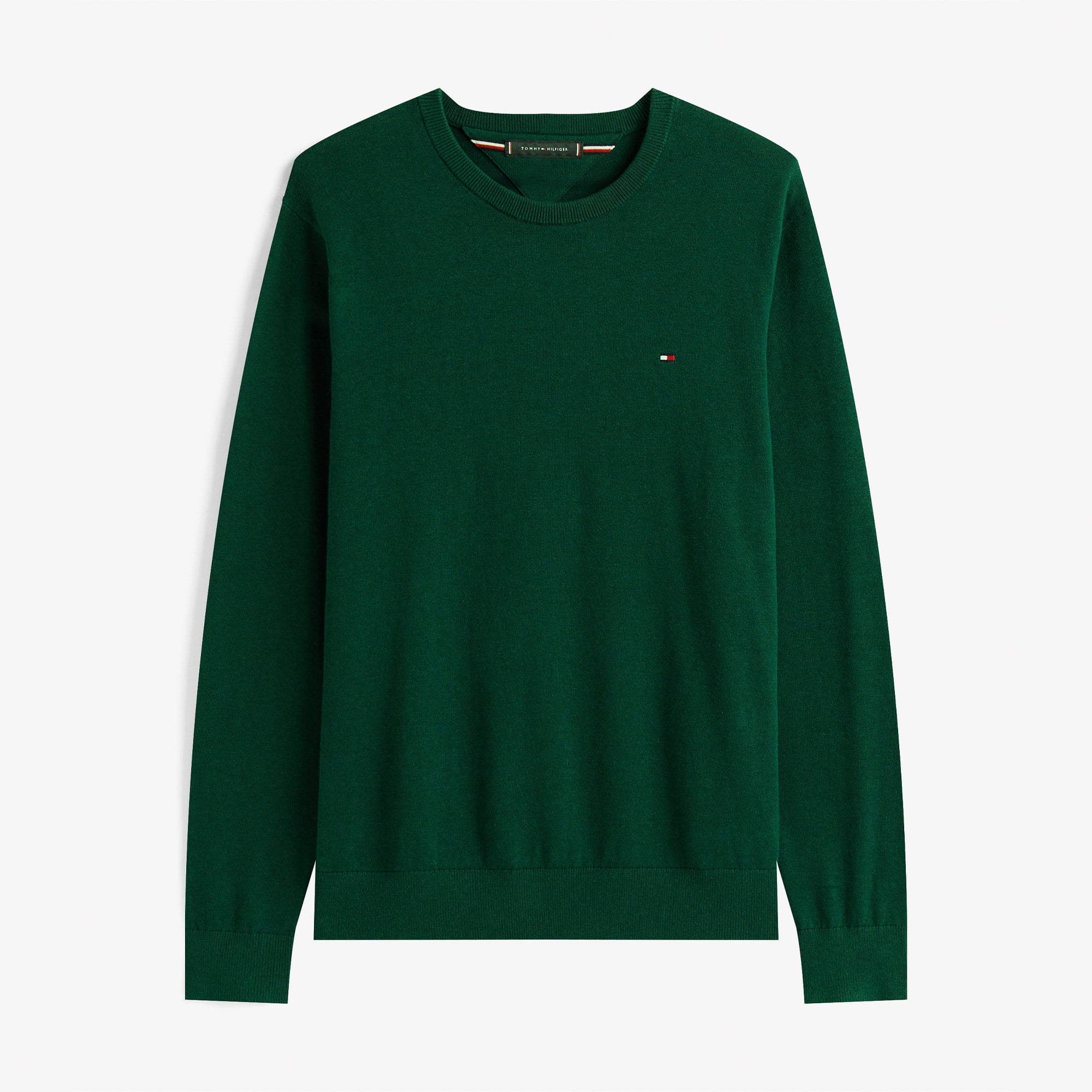 Tommy Hilfiger Essential Cotton Yuvarlak Yaka Erkek Yeşil Kazak