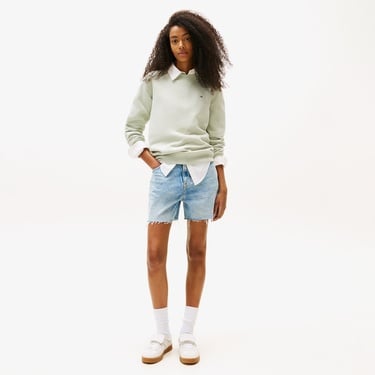  Tommy Jeans Regular Flag Kadın Yeşil Sweatshirt