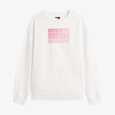  Tommy Jeans Relax Gradient Flag Kadın Beyaz Sweatshirt