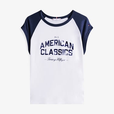  Tommy Hilfiger Varsity Raglan Kadın Beyaz T-Shirt