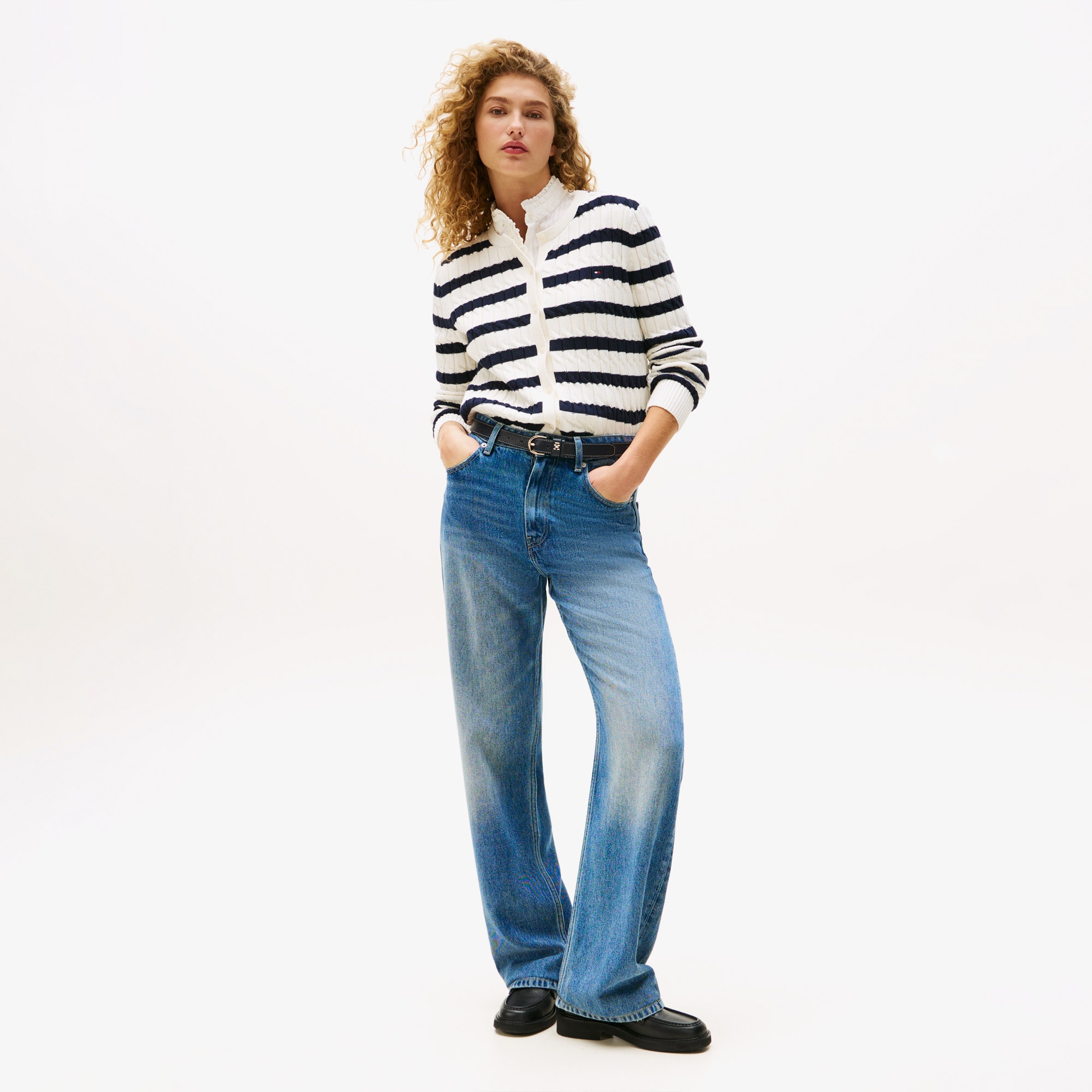 Tommy Hilfiger Cable Mid Cardi Kadın Beyaz Triko