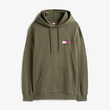  Tommy Jeans Regular Essential Flag Hood Erkek Yeşil Hoodie