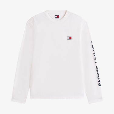  Tommy Jeans Relax New Classics Erkek Uzun Kollu Beyaz T-Shirt