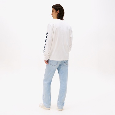  Tommy Jeans Relax New Classics Erkek Uzun Kollu Beyaz T-Shirt