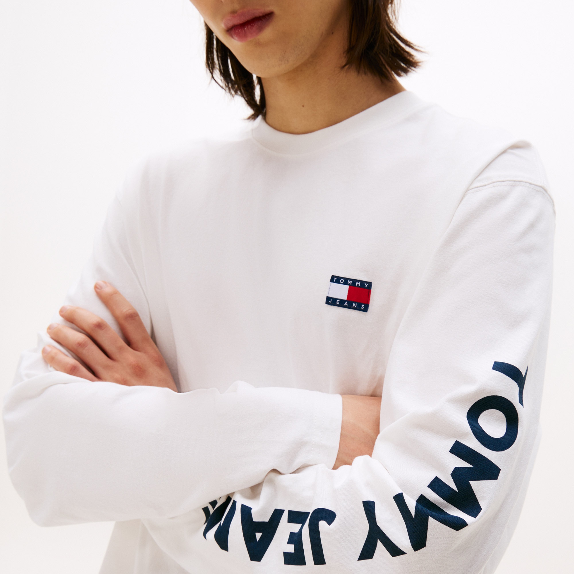 Tommy Jeans Relax New Classics Erkek Uzun Kollu Beyaz T-Shirt