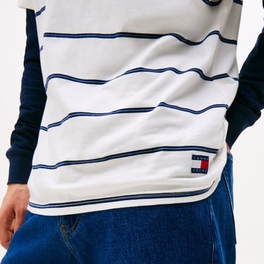  Tommy Jeans Regular Textured Stripe Erkek Beyaz T-Shirt
