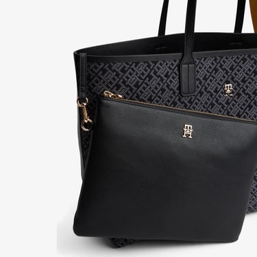  Tommy Hilfiger Icon Jacquard Kadın Siyah Tote Çanta