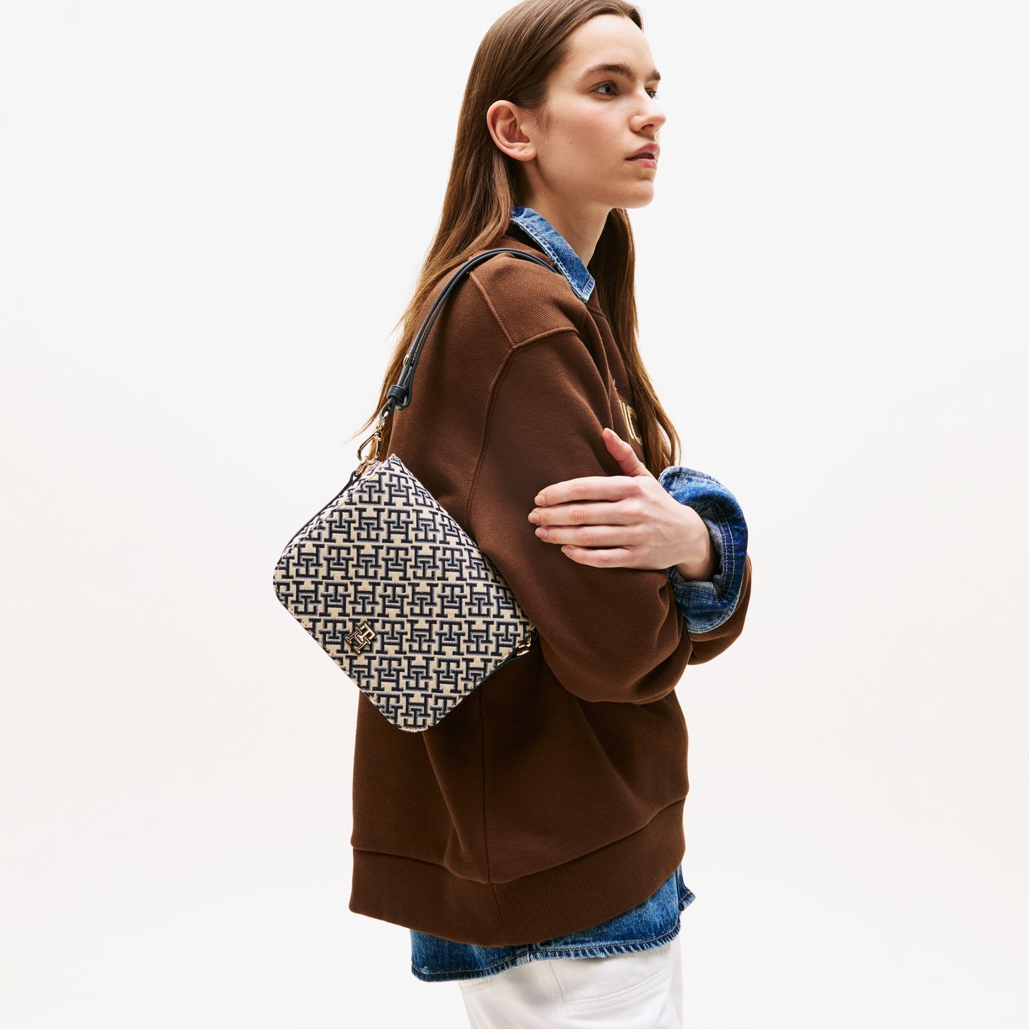 Tommy Hilfiger Jacquard Flap Kadın Mavi Çapraz Çanta