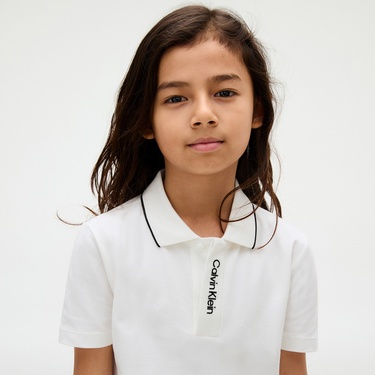  Calvin Klein Embro Logo Pique Çocuk Beyaz Polo