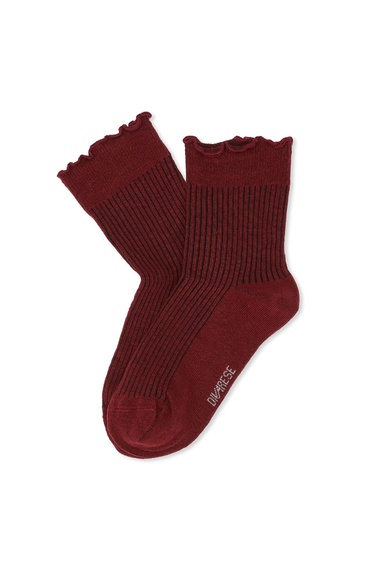  Divarese Kadın Bordo Çizgi Desenli Soket Çorap